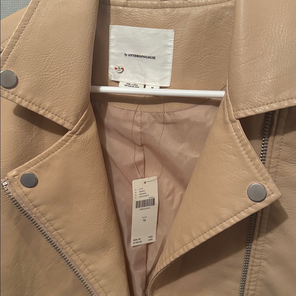 NWT Anthropologie Tan The Saige Faux-Leather Moto Jacket Size Medium - Picture 3 of 5